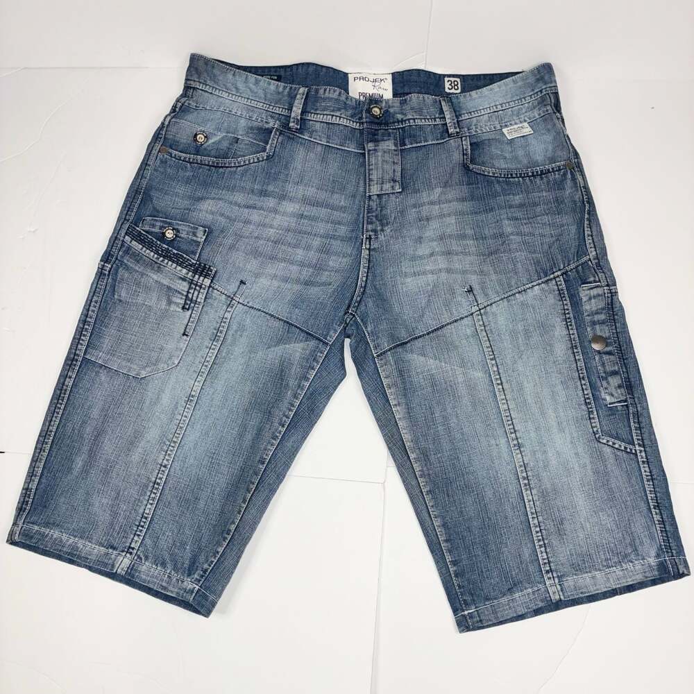 Projek Raw Men Premium Denim Cargo Bermuda Shorts Size 38